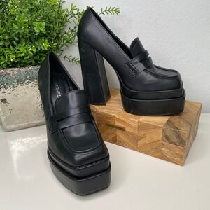 BERNESS Bella Black Platform Chunky Heel Loafer Coquette Festival Shoes Size 6.5